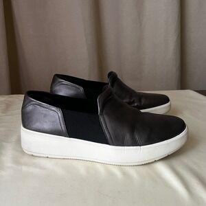 Clarks Collection Black Leather Slip On Platform Sneakers Women's 9W